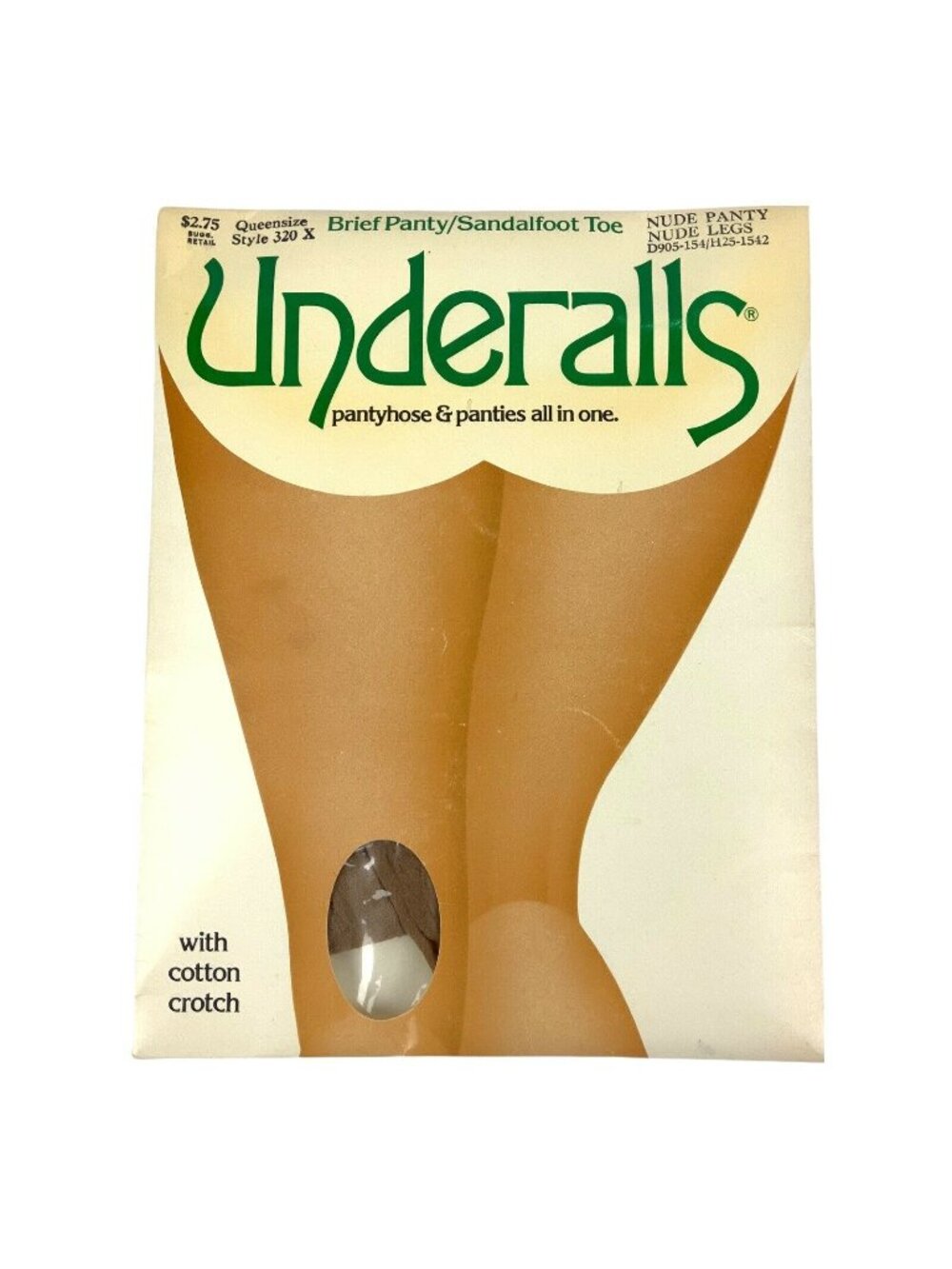 Vintage 1985 Underalls Brief Pantyhose Sandalfoot Toe Queen Size Nude Legs